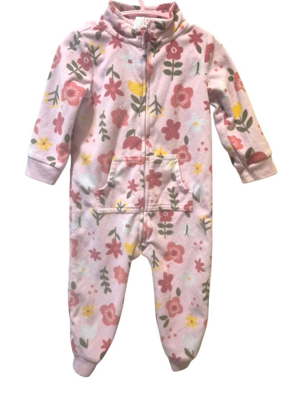 Carter's Pink Floral Fleece Zip Footed One-Piece